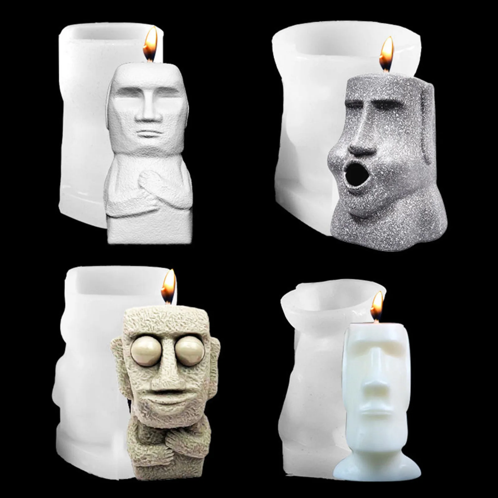 

Stone Man Silicone Mold For DIY Aromatic Plaster Soap Candle Making Easter Island Moai Stone Statue Shaped Scented Candle Mold