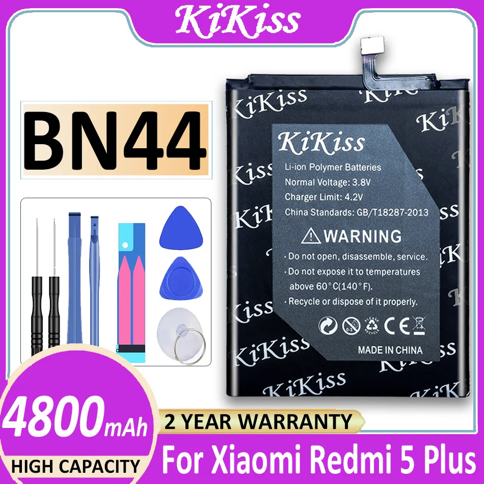 

Original KiKiss Battery BN44 For Xiaomi Redmi 5 Plus BN 44 BN-44 4800mAh High Quality Phone Replacement Batteries +Tools