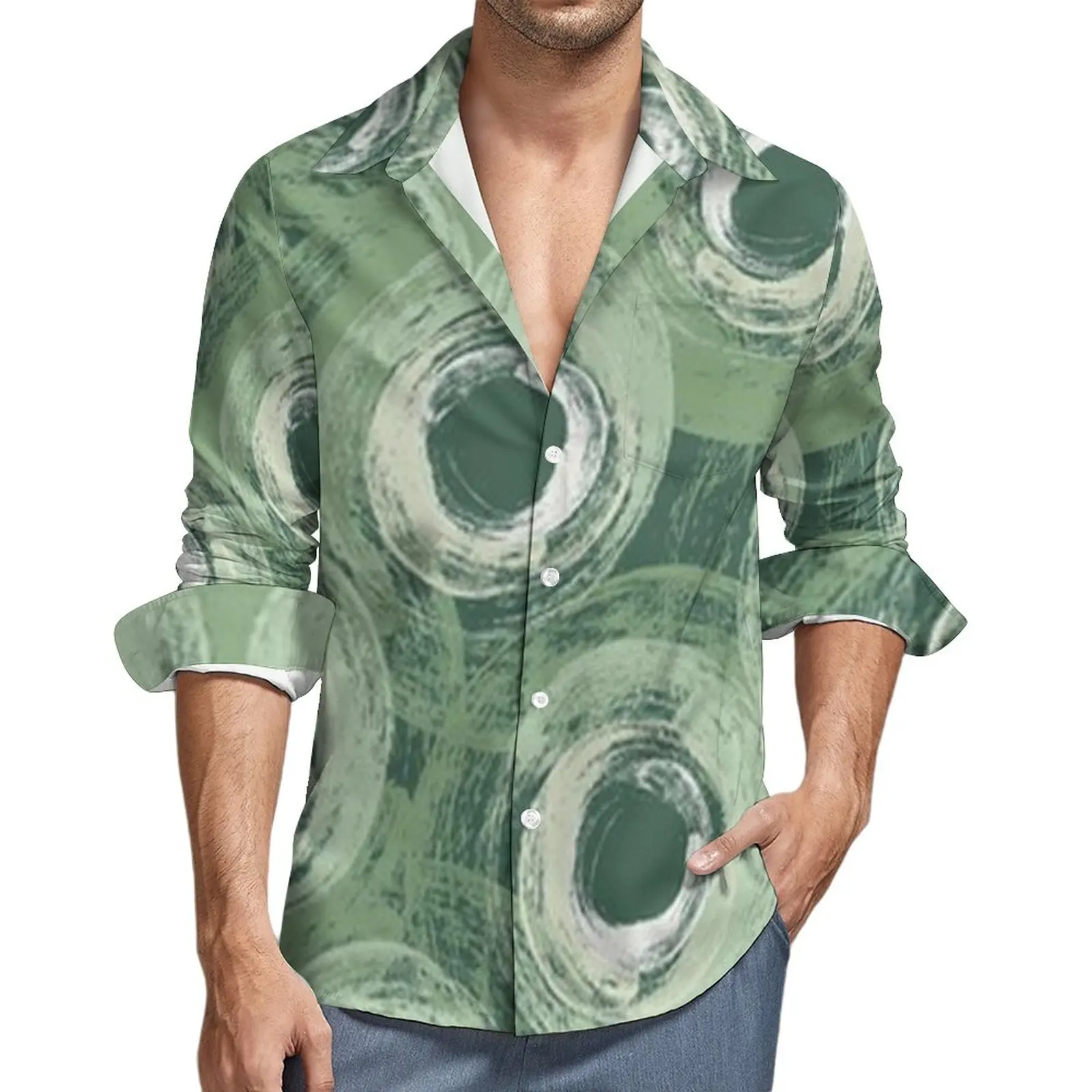 

Stylish Men's Business Casual Printed Shirt With A Long Sleeve Lapel Collar And Comfortable Breathable Fabric