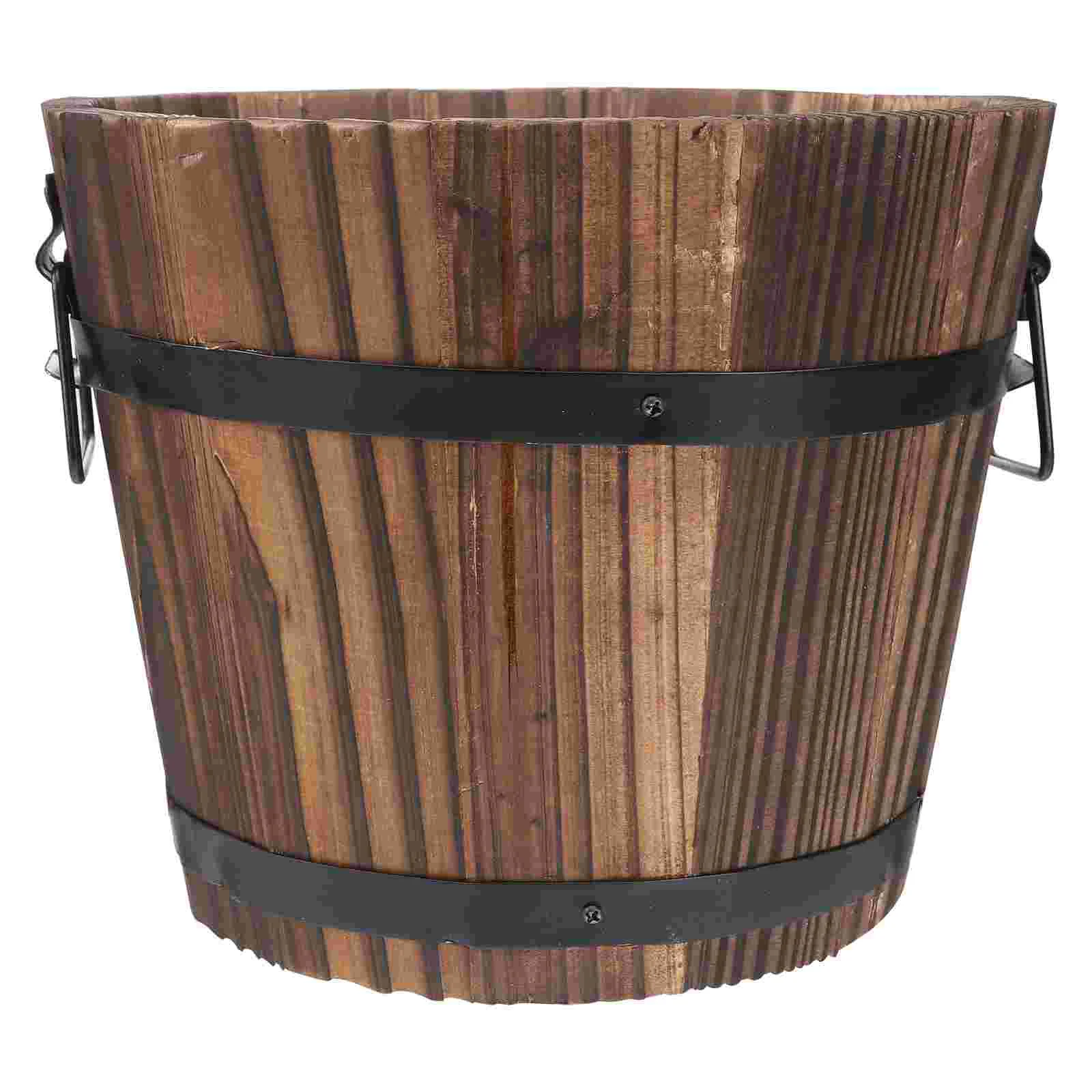 

1pc Brown Wooden Flower Pot Flat Mouth Planter for Garden Bar Coffee Shop Home