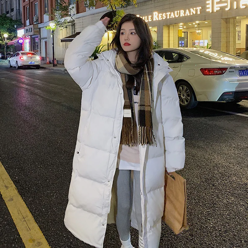 Korean version super long down cotton coat women's winter new thickened loose couple's knee cap cotton coat enlarge