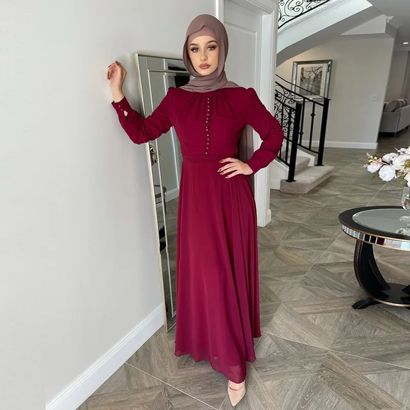 Шифоновое платье Wepbel, абайя с вышивкой, Двухслойное мусульманское платье, турецкое платье с длинным рукавом, кафтан с высокой талией