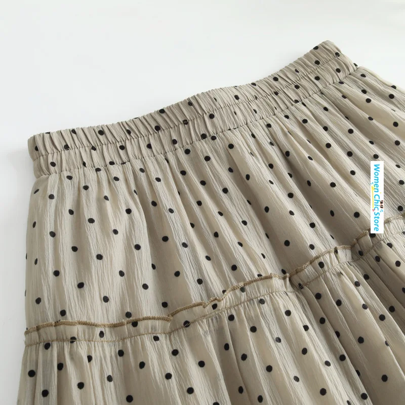 Женская длинная юбка в горошек повседневная черная свободная трапециевидная с