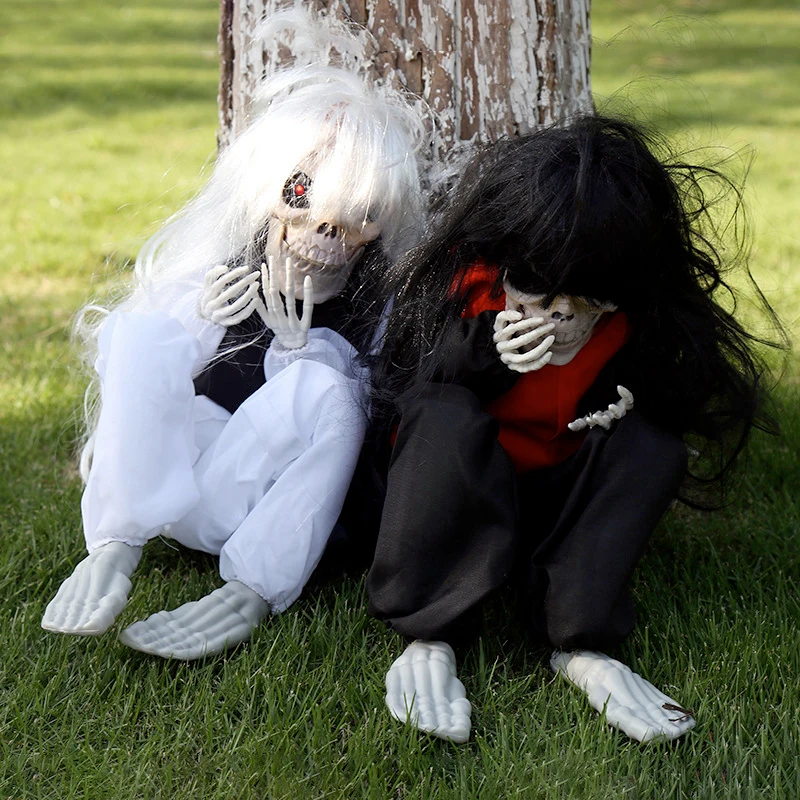 

Halloween Decoration Crying Ghost with Sound Flashing Eyes Electric Skeleton Female Ghost Dolls Haunted House Party Decor Props