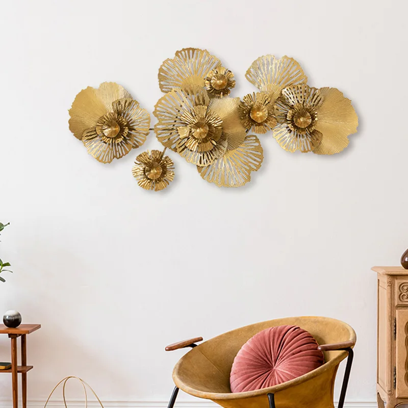 Dekoracje domowe Kutego żelaza Złota dekoracja wisząca na ścianie Klub Kwiat Wisiorek Dekoracja ścienna Pusta ściana