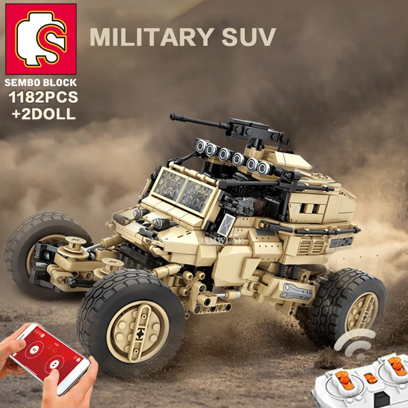 SEMBO TECHNICAL RC Car Military SUV Army Buggy Heavy Armed wear Display di blocchi di costruzione controllati da App per bambini adulti