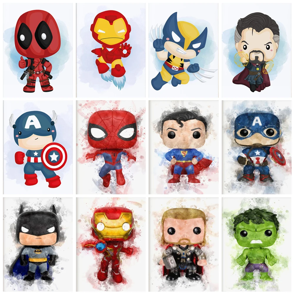 5d Diy Disney Watercolor Diamond Painting Spiderman Iron Man Hulk Full Diamond Mosaic Embroidery Cross Stitch Home Decor Gifts