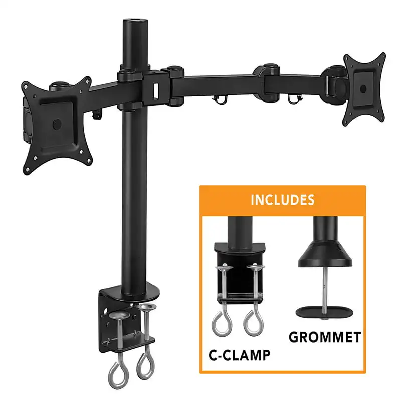 

Dual Monitor Mount Desk Stand | Fits 2 Computer Screens 19-27 Inches | C-Clamp and Grommet Base