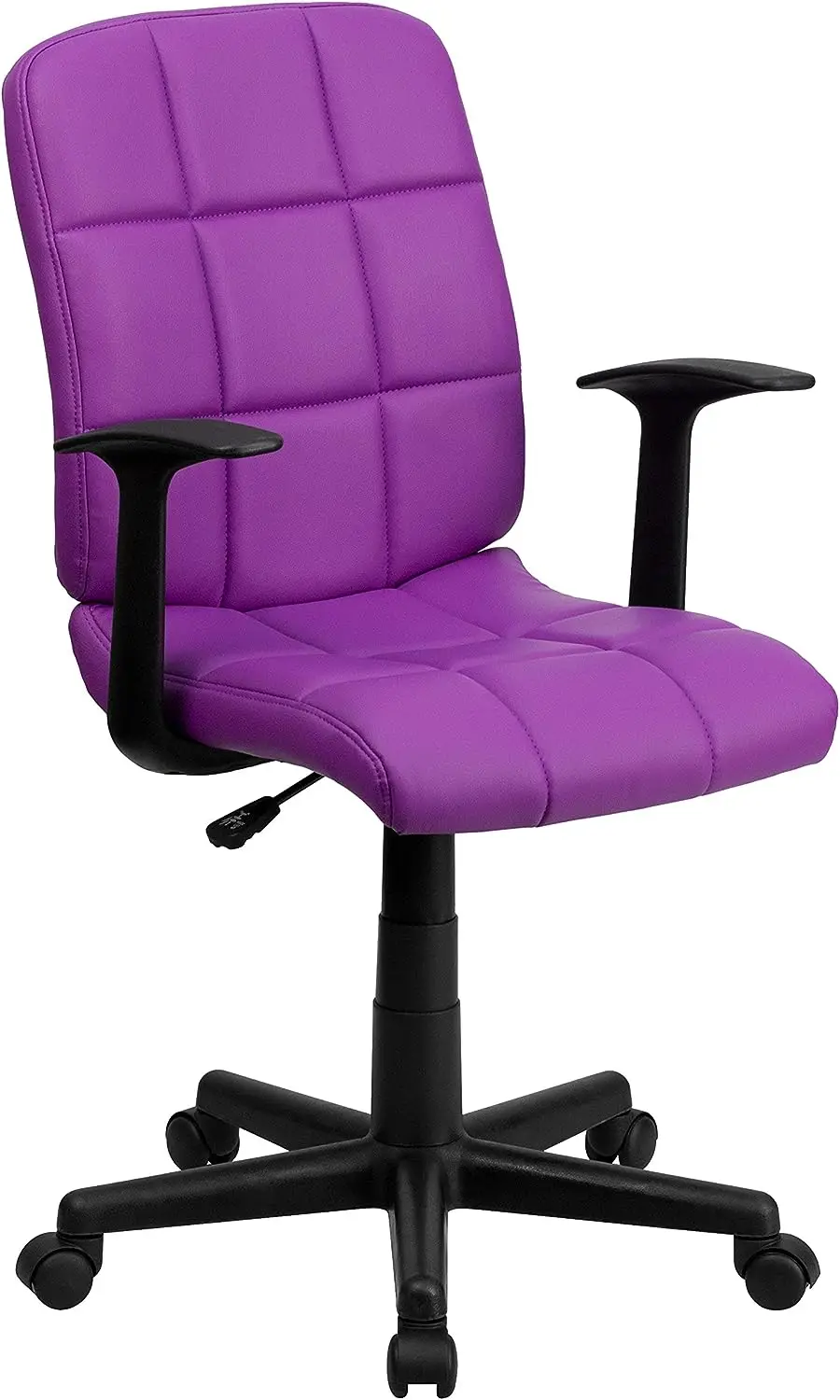 

Mid-Back Purple Quilted Vinyl Swivel Task Office Chair with Arms