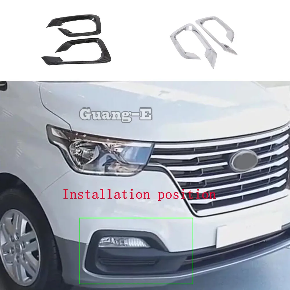 

Car Front Head Fog Light Lamp Detector Frame Stick ABS Chrome Cover Trim Eyebrow For Hyundai Starex H-1 H1 2018 2019 2020 2021