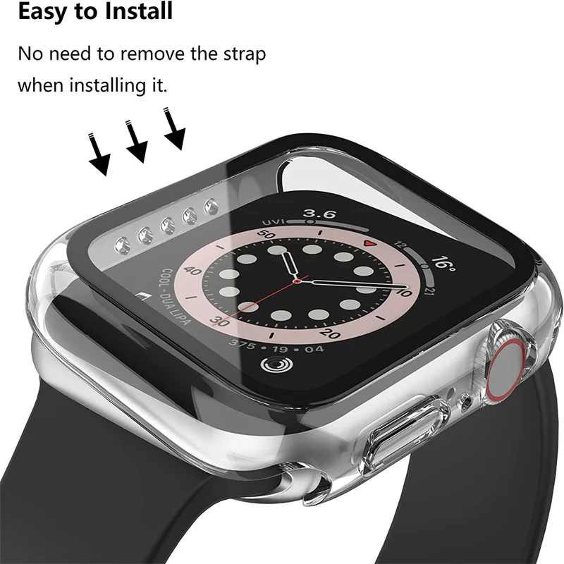 Tempered Glass+cover For Apple Watch 8 44mm  40mm 42mm 38mm PC bumper Screen Protector Case iWatch series 7 6 5 4 3 se 41mm 45mm