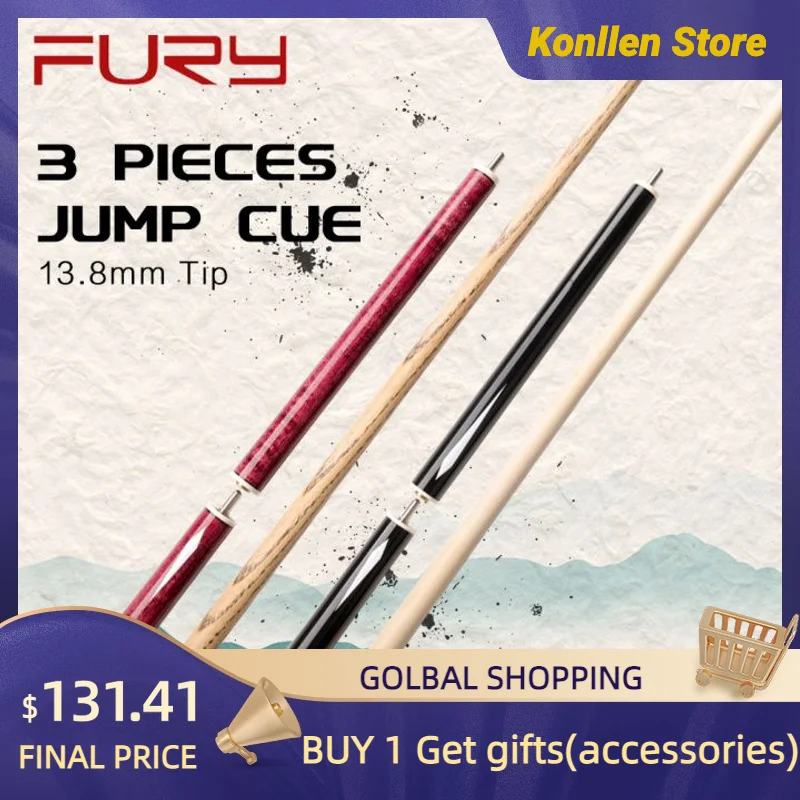 FURY JPS-1/2 Billiard 3 Pieces  Jump Cue Stick Ash Maple Shaft 13.8mm H5 Green Glass Fiber Tip Billar Cue Kit for Athlete