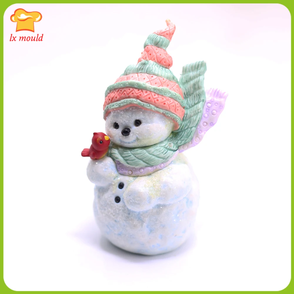 

3D Hat Snowman Holiday Candle Silicone Mould Scarf Bird Doll Soap Mold