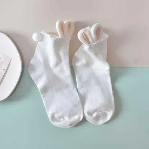 Милые носки в стиле "Лолита", теплые женские носки с ушками животных, ушками кролика, коралловые полубархатные женские носки, хлопковые носки для косплея аниме