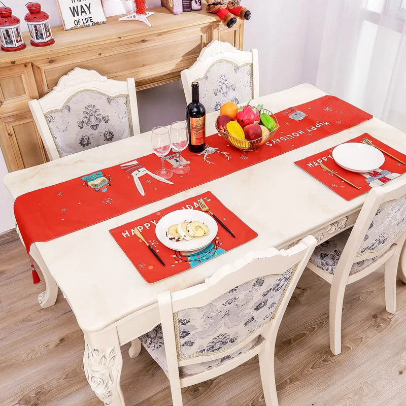 

1pc 30*185cm Christmas Table Cloth Dinner Party New Year Printed Rectangle Linen Tablecloth Christmas Table Cover Home Decor