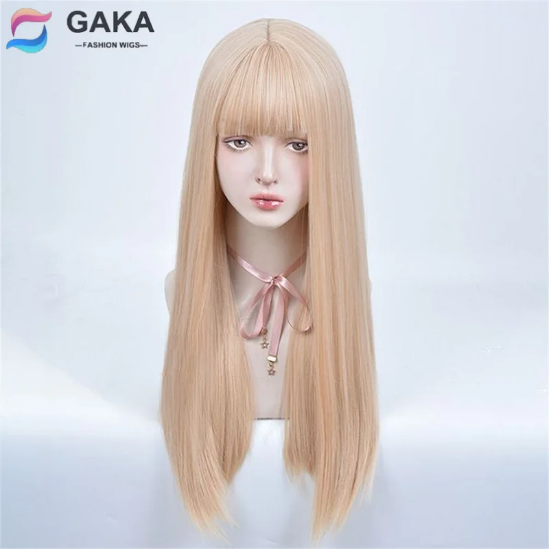 

GAKA Lolita Wig Natural Female Long Hair Christmas Blonde Black Cold Brown Blue Colorful Curly Straight Big Waves Fluffy