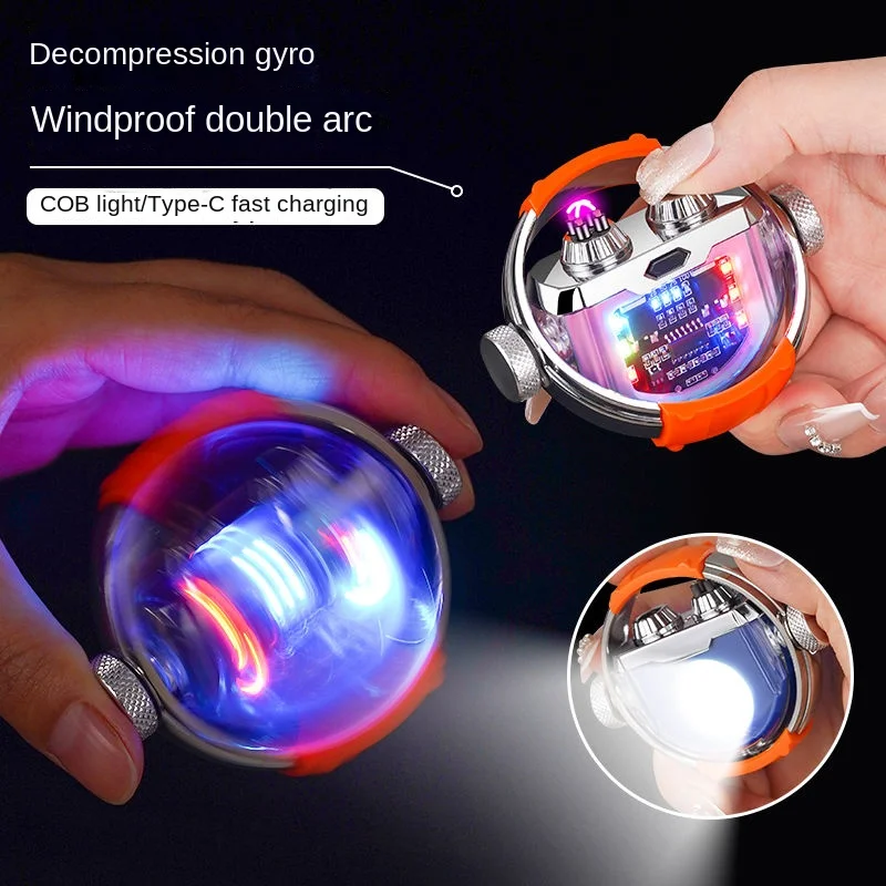 

Fidget spinner LED decompression toy USB rechargeable lighter COB lighting windproof dual arc cigarette lighter Christmas gift