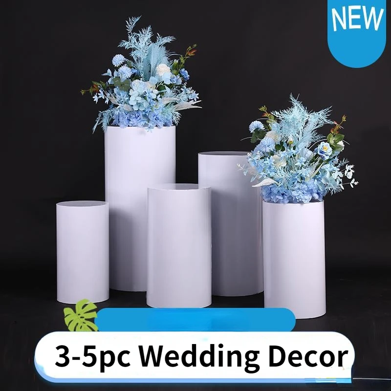 

Hot Sell Round 3-5pcs Risers White Iron Cylinder Plinth Display Party Pedestal Wedding Decorations Gold Party Background Decor