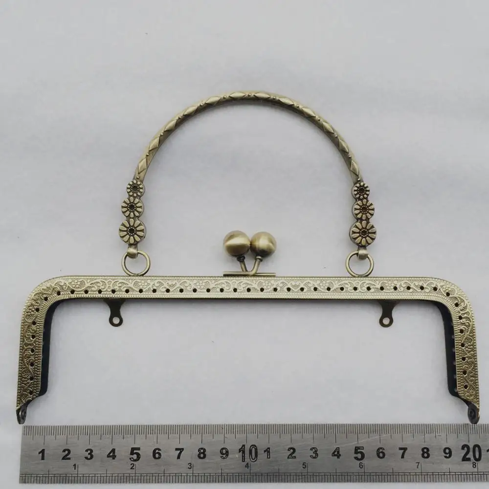 10pcs 20cm Metal Handle Sewing Purse Frames Antique Bronze Silver Golden Kiss Clasp Bag accessories 3 Small Flower