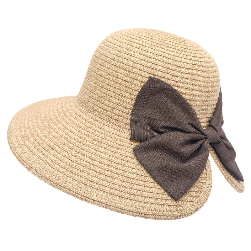 

Foldable Big Brim Floppy Girls Straw Hat Sun Hat with Bowknot Elegant Protection Shading Fashion Beach Caps for Women 2022 New