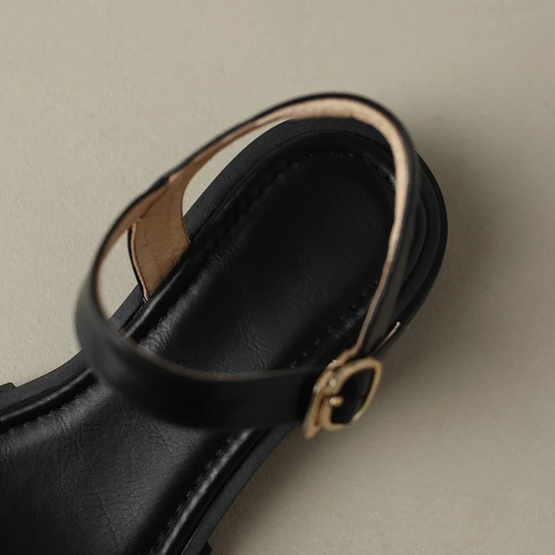 ZVQ Woman Casual Sandals Soft Genuine Leather Upper Open Toe Summer Shoes Good Quality Ankle Strap Buckles Outside Dress Shoes