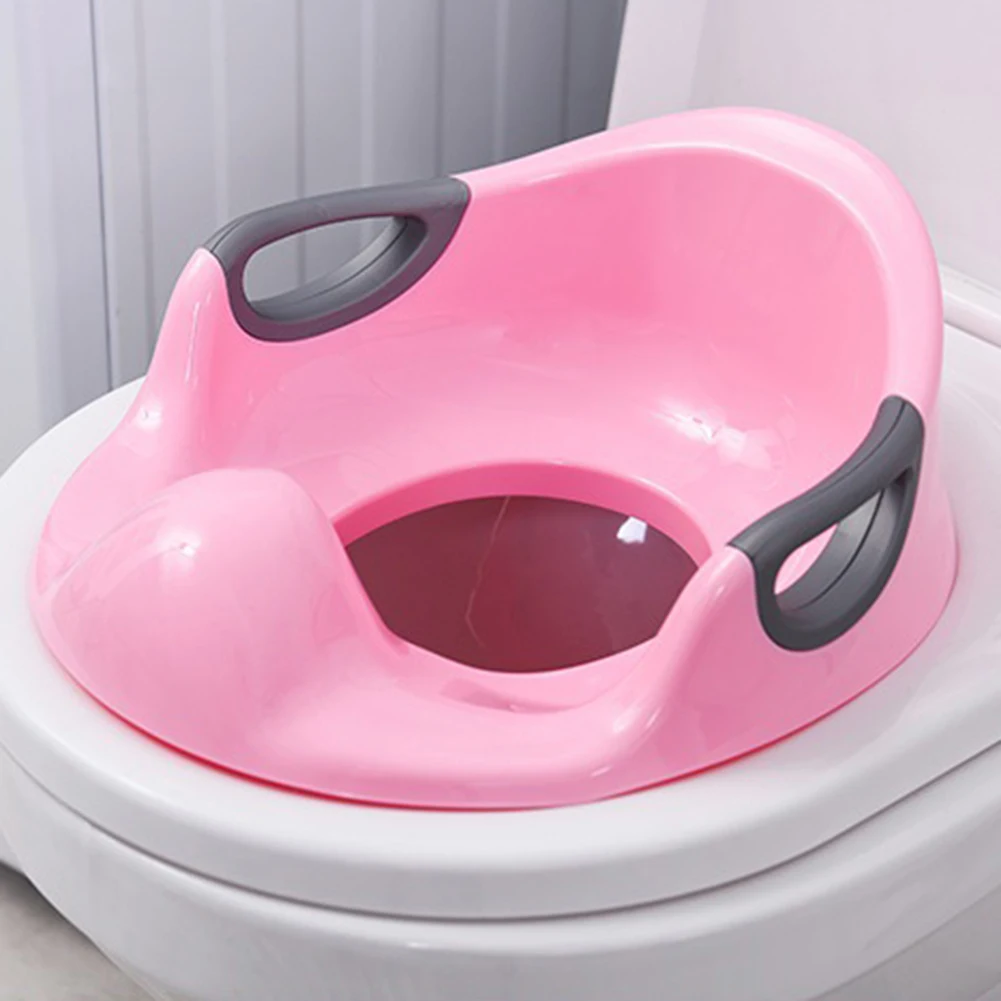 

Baby Toilet Trainer Seat with Handle Armrest Backrest Toddler Safety Potty Adapter Cleanable Fixed Training Ring for Kids