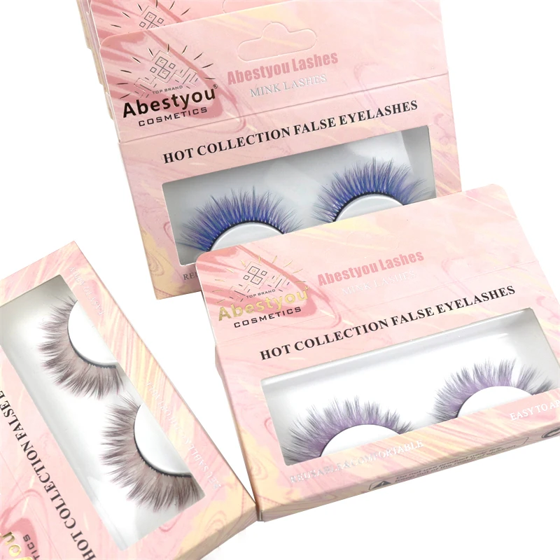 

Abestyou Purple Blue Colored 3D Faux Mink Lashes Natural Soft Eyelash Softer Thinner Band Reusable Makeuppestañas De Colores