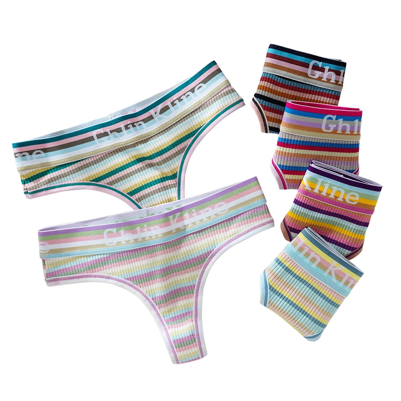 Женское нижнее белье модные красочные полосатые стринги для женщин сексуальные