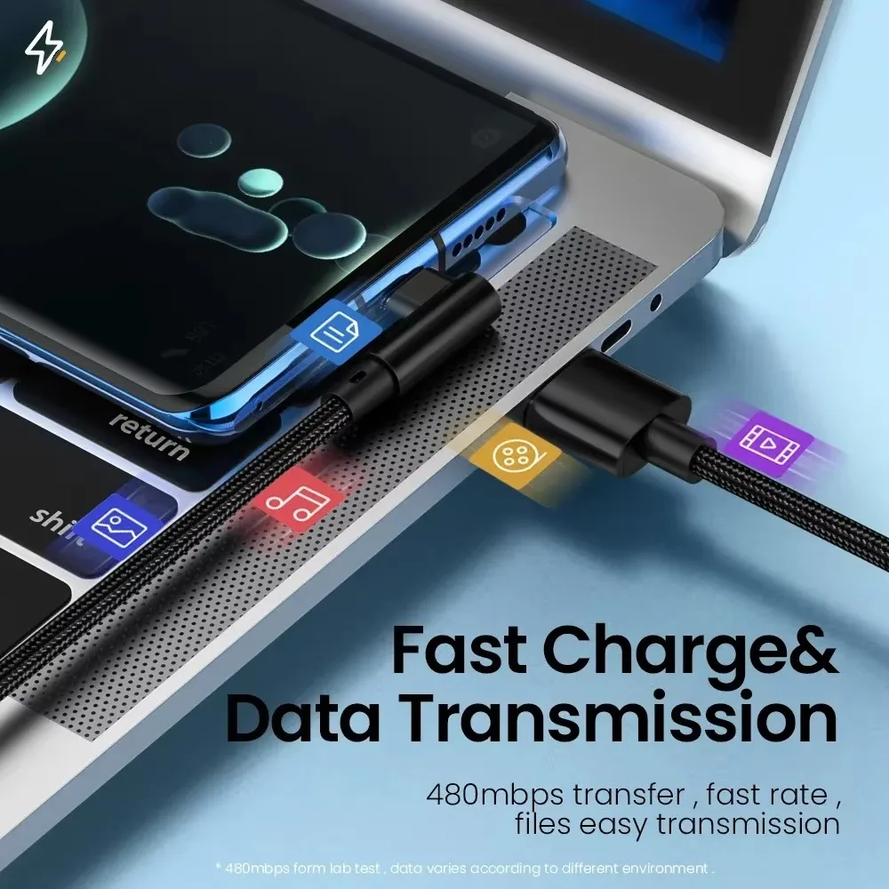 USB-кабель типа C с 90-градусным локтем для быстрой зарядки для Huawei P60 Honor 200 Xiaomi 13T Redmi POCO, плетеные кабели для быстрой зарядки типа C (art.: 3920ca540a8cd) - 3920ca540a8cd