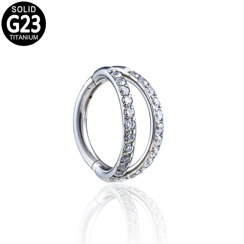 Nose Ring Hoop Titanium G23 Single Beveled Edge Zircon Nipple Clicker Ear Cartilage Tragus Earrings Nostril Piercing Jewelry