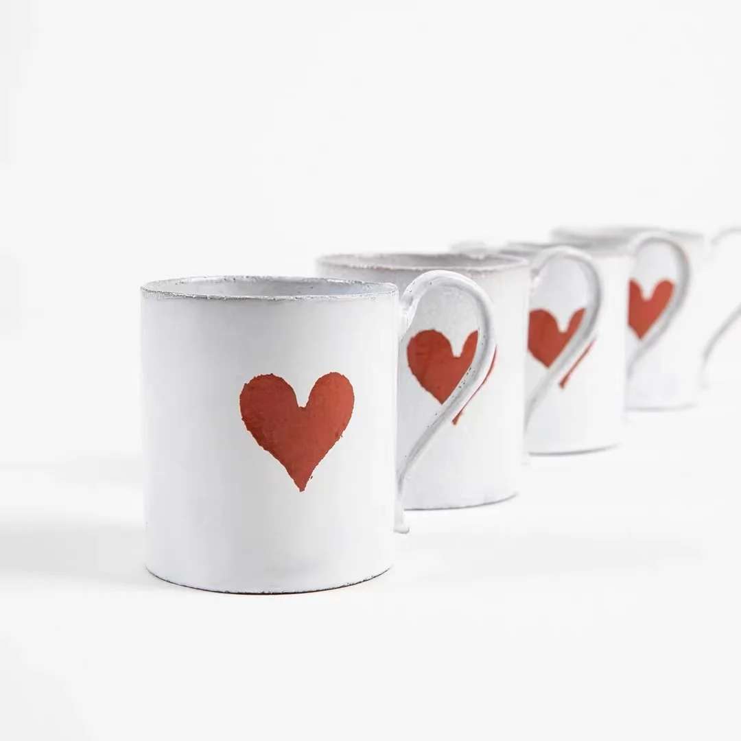 

A＊d love mug four-leaf clover cup handmade old retro ceramic Nordic style mug