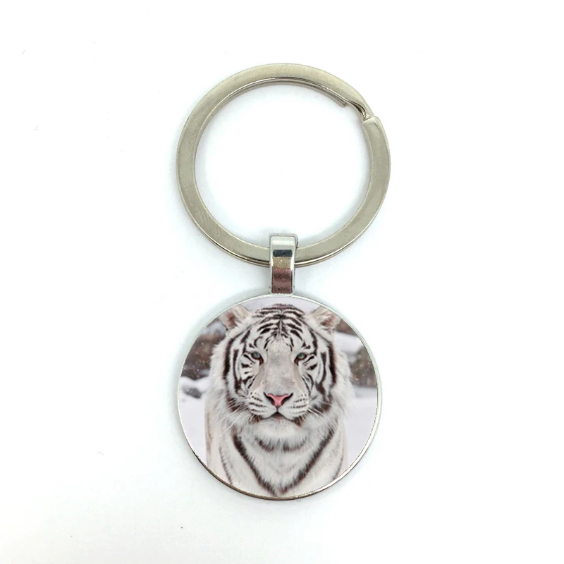 

Cute White Tiger Totem Keychain Glass Cabochon Picture Keychain Fashion Charm Men And Women Quality Keychain Car Bag Pendant