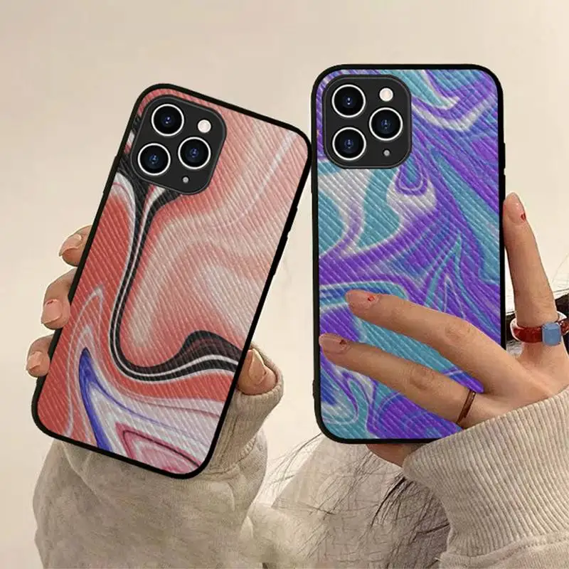 

MaiYaCa Liquid in color Phone Case Hard Leather Case for iPhone 11 12 13 Mini Pro Max 8 7 Plus SE 2020 X XR XS Coque