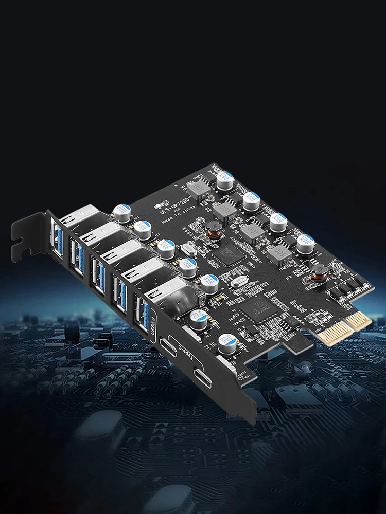 Карта расширения PCIe USB 3.0 5 USB3.0 TPYE-A и 2 конвертера-концентратора TPYE-C Поддержка