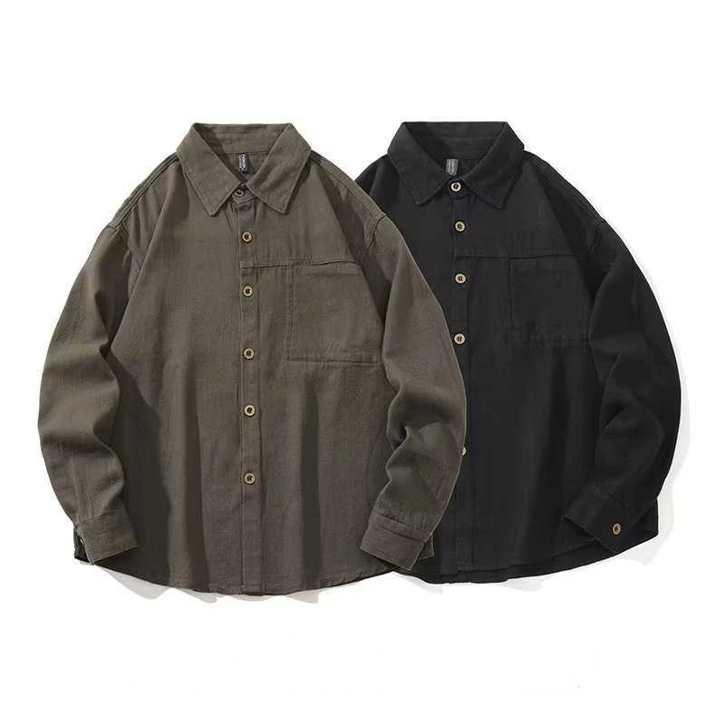 

Рубашка мужская с длинным рукавом, плотная текстурная блуза в стиле ретро, свободная повседневная рабочая одежда, весна-осень