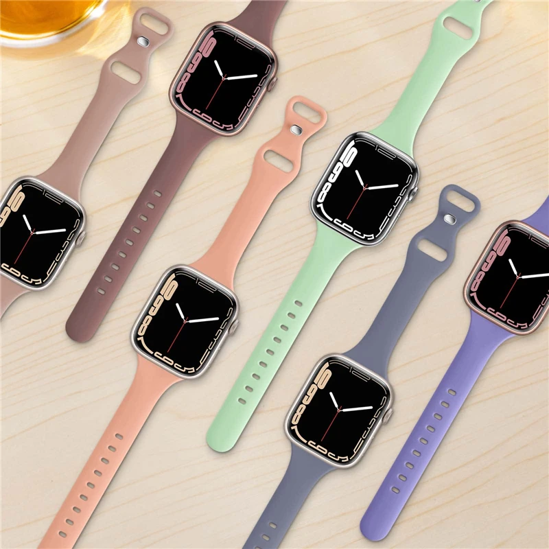 

Slim Silicone strap for Apple watch band 45mm 41mm 44mm 40mm 38mm 42mm soft wrsit correa belt bracelet iWatch serie 7 3 4 5 se 6