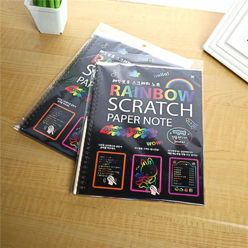 19*26cm Large Magic Color Rainbow Scratch Paper Note book Black DIY Drawing Toys Scraping Painting Kid Doodle |