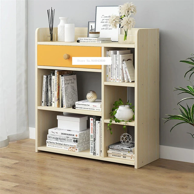 D4417 Modern Simple Bookshelf Multifunctional Bedroom Wooden Bookcase Creative Economical Multi-Layer Book Cabinet With Drawer