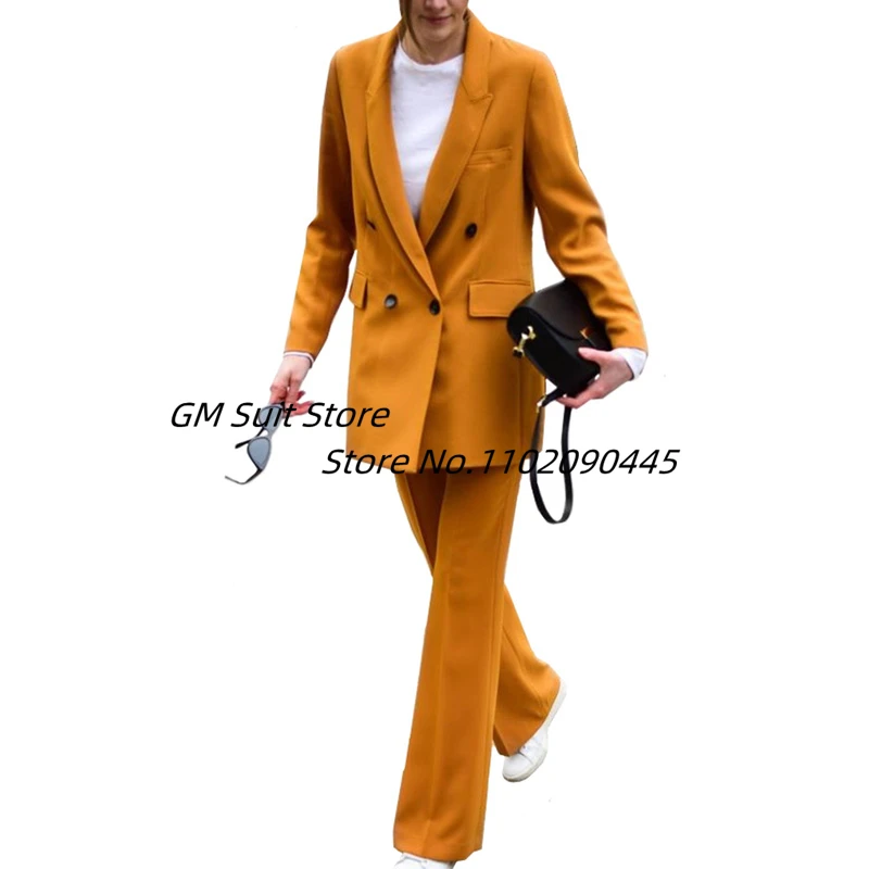 Women's 2 Piece Outfit Casual Double Breasted Suit Long Sleeve Blazer Jacket Pants Female Outwear