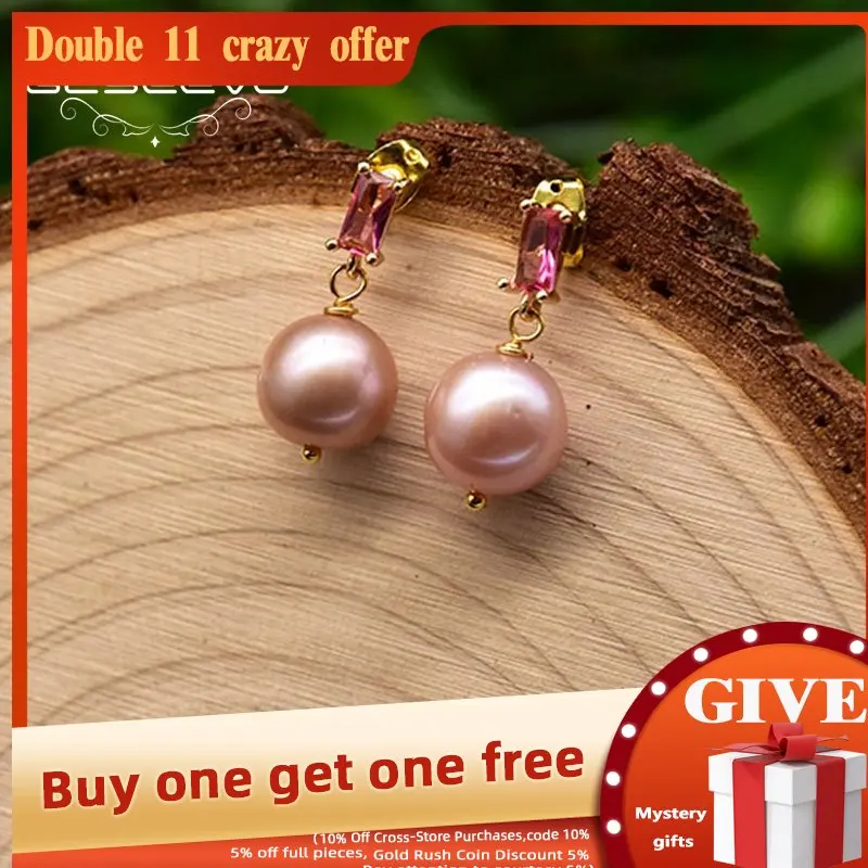 

GLSEEVO 925 Silver Lovely Handmade Drop Earrings For Women Wedding Gift Natural Fresh Water Purple Pearls Luxury Jewelry GE0918