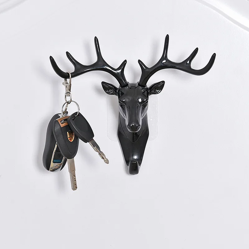 

Creative Deer Head Hookless Three-dimensional Wall Hanging Plastic Hook for Home Kitchen Bedroom Pendant