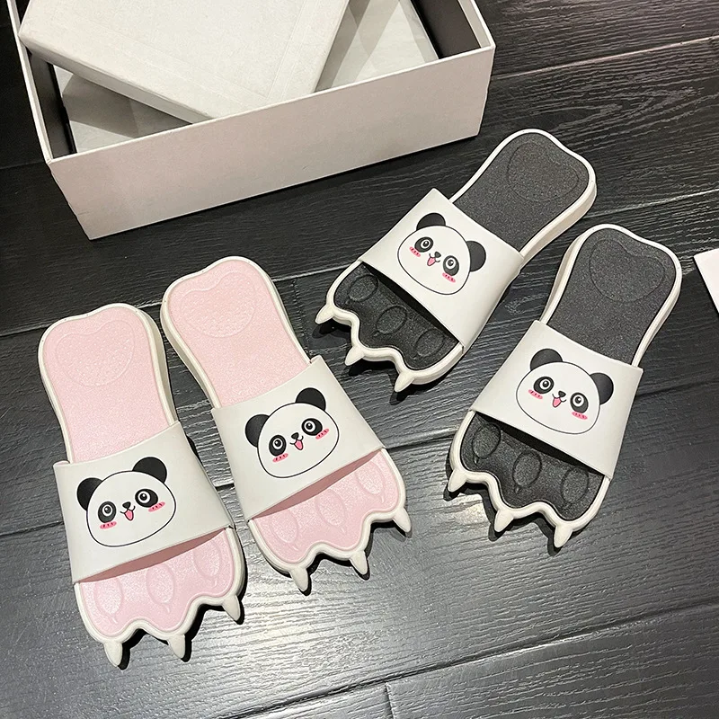 Cuddy Panda Women Slippers 2023 New Summer Outdoor Slipper Kawaii Cartoon Paw Ladies Sandals Girls Cute Rabbit Shoes Slides