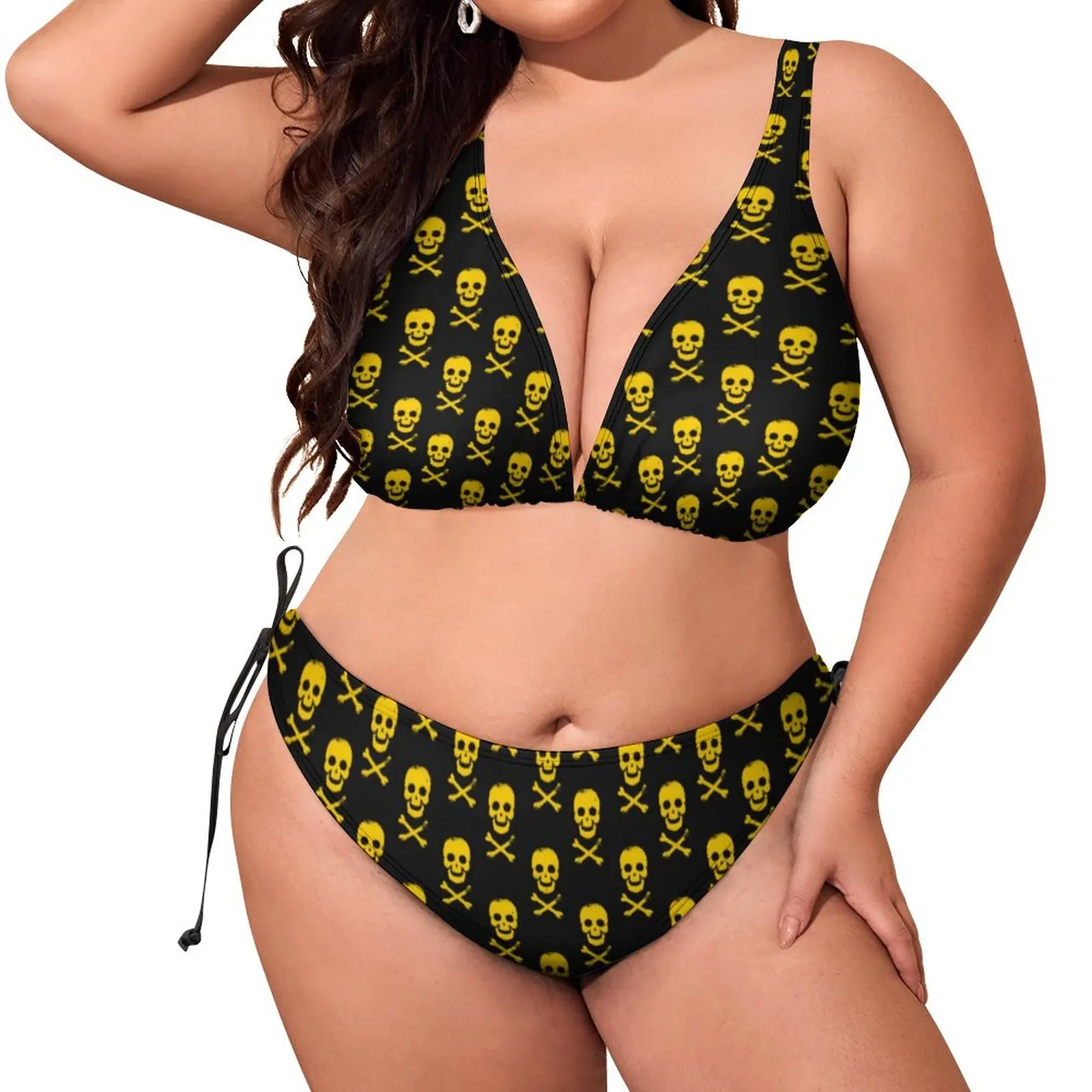 

Sugar Skull Print Bikini Swimsuit Push Up Yellow Skulls Bikinis Set Cute Swimwear Women Custom Feminine Bikinis Biquinis Gift