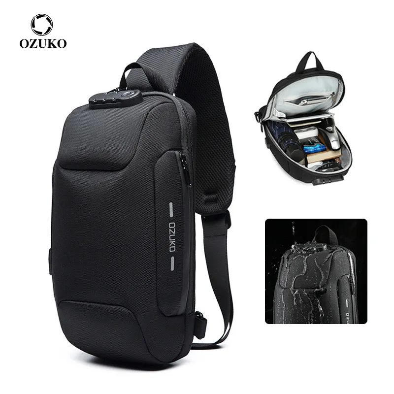 

OZUKO Multifunction Men Anti-theft Chest Bag Crossbody Bag Fashion Shoulder Messenger Bags Male Short Trip Waterproof Chest pack