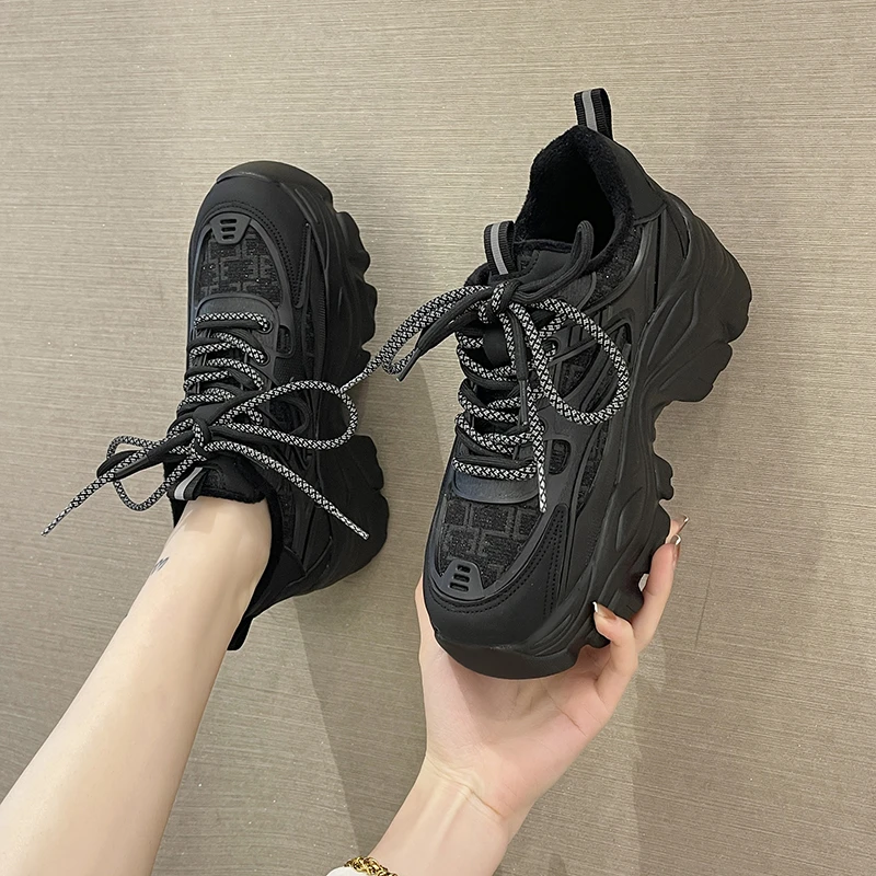 

XIXIYIPIN Fashion Casual Women Chunky Daddy Sports Shoes Mesh Breathable Lace-up 5cm Thick Sole Sneakers Woman Vulcanized Shoes