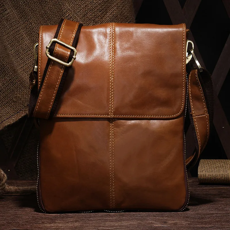 Luxury Genuine Leather Men Shoulder Bags Casual Fashion Messenger Crossbody Bag Retro Vertical Small Satchel Bag For Male