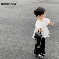 rinikinda new 2022 summer korean style baby girls princess blouses square collar puff sleeve bowknot tops toddlers kids shirts
