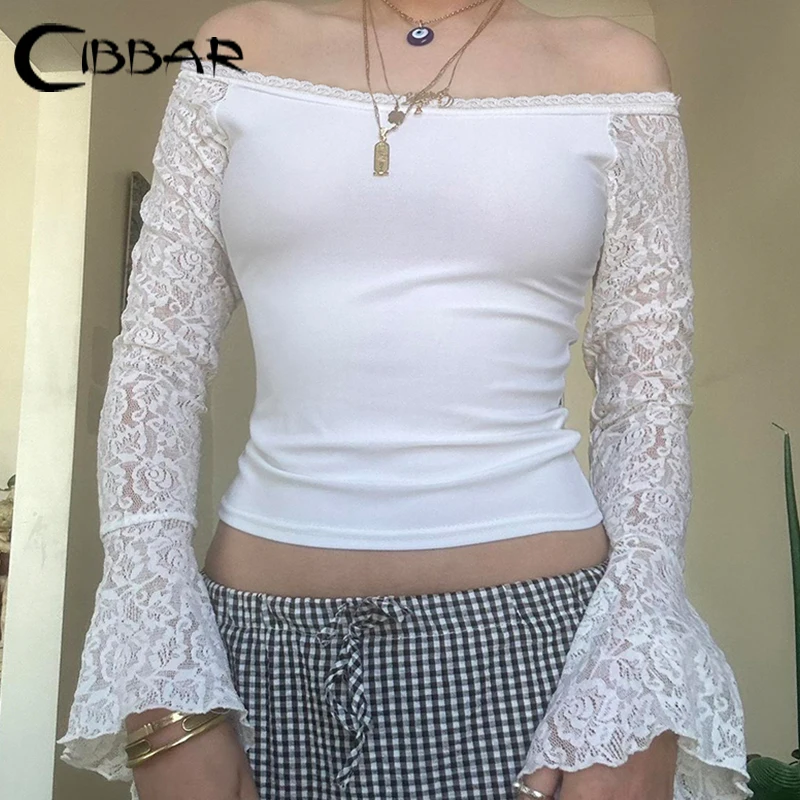 CIBBAR Белый Однотонный Кружевной Топ С Вышивкой Y2K Женский Повседневный Модный