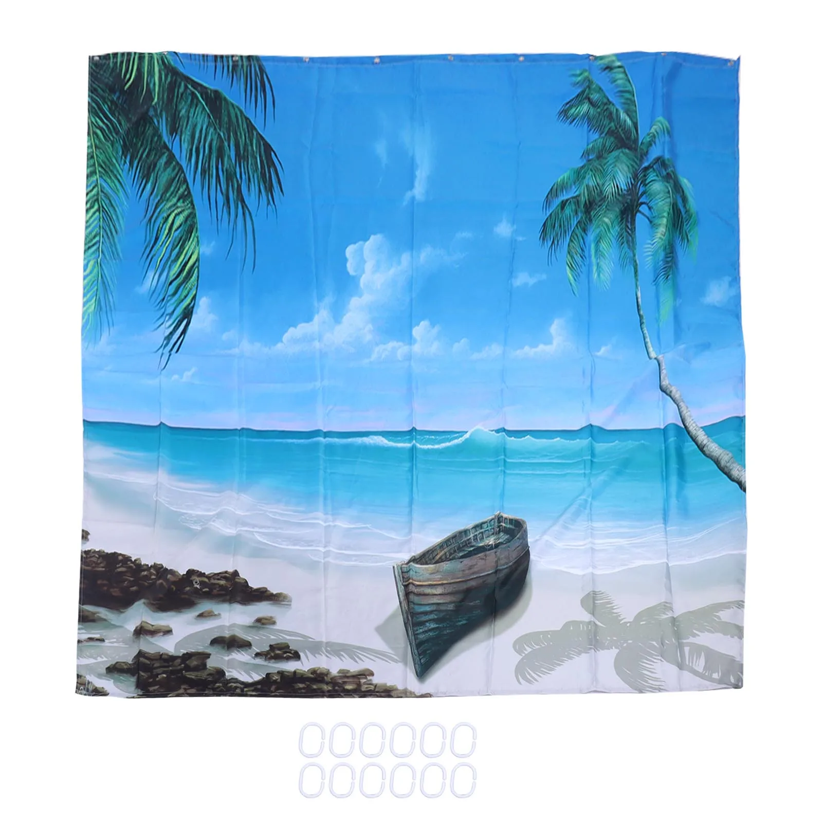 

Bath Curtain Bathroom Supplies Beach Pattern Design Easy To Clean Wear‑resistant Premium Fabric with Hanging Rings for Shower