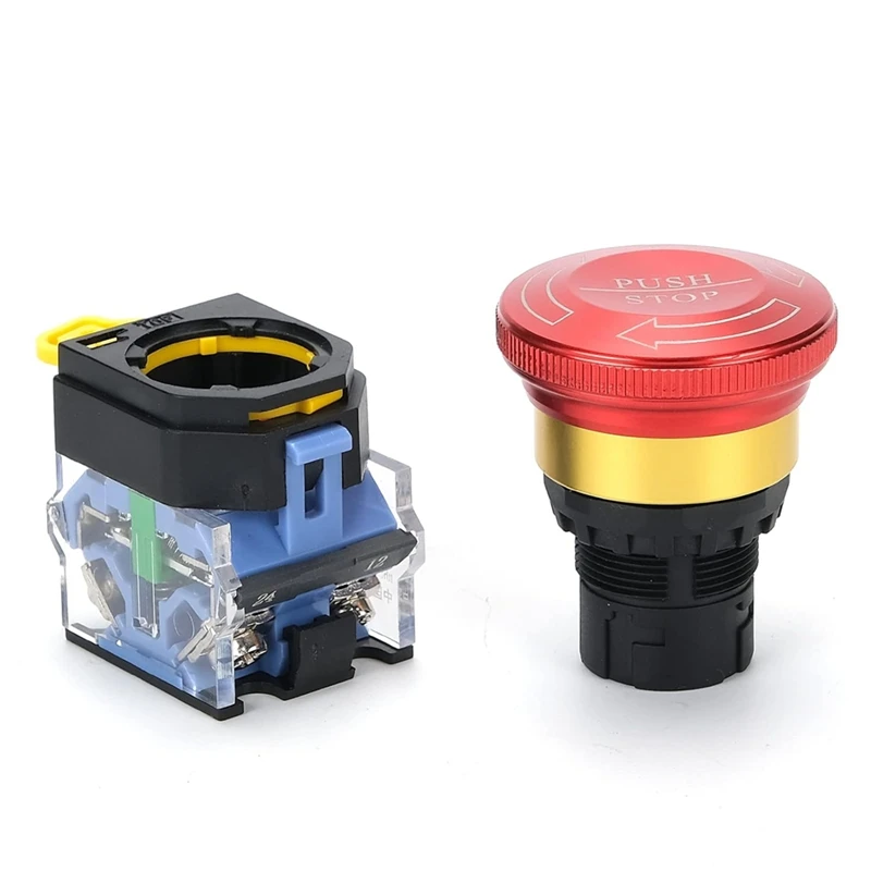 Emergency Stop Button 10A 22Mm Latching Push Switch Aluminum Alloy Round 1NO 1NC 440V